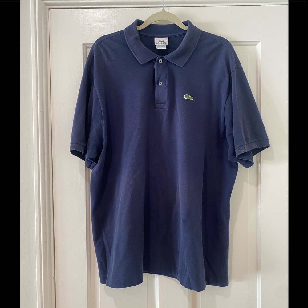 Lacoste Mens polo collared shorts sleeve shirt top navy blue
